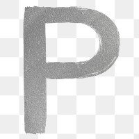 Transparent letter p silver brush stroke font