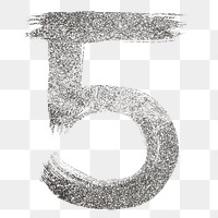 Silver glitter 5 number png brush stroke font