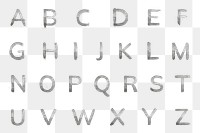 Transparent silver glitter alphabet typography