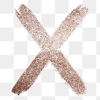 Rose gold glitter X letter png brush stroke