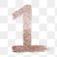Painted 1 number png rose gold glitter font