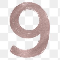 Number 9 png brush stroke rose gold metallic