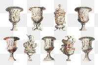 Ancient ornamental vase png sticker vintage illustration set