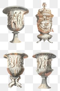 Ancient ornamental vase png sticker vintage illustration set