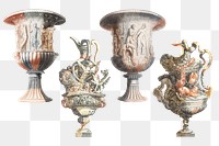 Ancient ornamental vase png sticker vintage illustration set