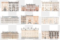 European old building png sticker vintage hand drawn illustration set