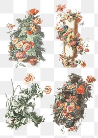 Flower bouquet in vase png sticker vintage illustration set