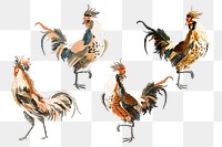 Vintage chicken png bird sticker hand drawn illustration set