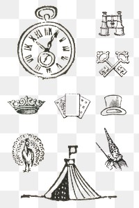 Old png icon hand drawn illustration set