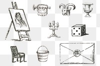 Vintage png line icon drawing set