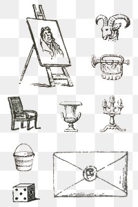 Vintage png line icon drawing set