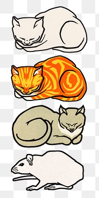 Retro cat sticker png vintage logo set
