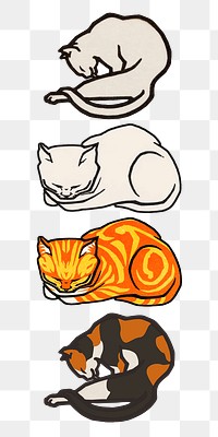 Vintage cat animal logo png retro sticker collection