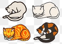 Retro cat sticker png vintage logo set