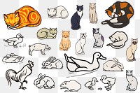 Vintage cat animal logo png retro sticker set