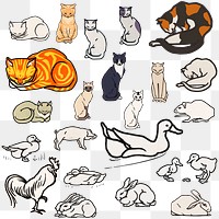 Retro cat sticker png vintage logo collection