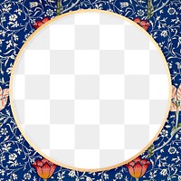 Round antique floral frame png William Morris inspired pattern