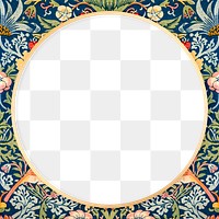 Round antique floral frame png William Morris inspired pattern