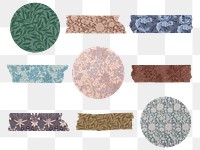 Png floral washi tape sticker set remix from artwork by William Morris