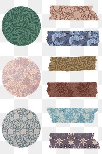 Png William Morris washi tape floral sticker set