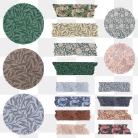 Png floral washi tape sticker set remix from artwork by William Morris