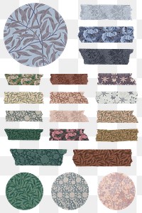 Png floral washi tape sticker set remix from artwork by William Morris