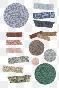 Png floral washi tape sticker set remix from artwork by William Morris