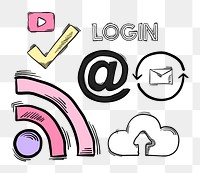 Png online media doodle social media story sticker set