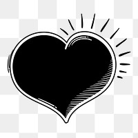Png heart cartoon doodle hand drawn sticker black and white