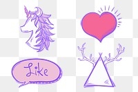 Png unicorn lover doodle social media story sticker set