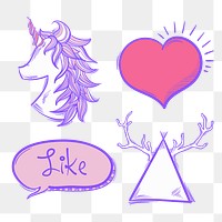 Unicorn lover doodle png social media story sticker set