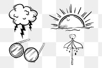 Png funky weather doodle social media story sticker set