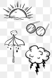 Doodle weather forecast png social media story sticker set