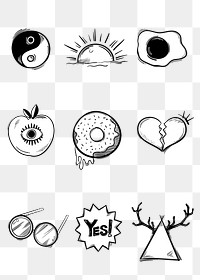 Social media story png sticker doodle set