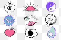 Png funky doodle social media story sticker set