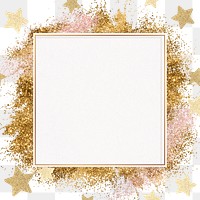 Glittery star pattern party png frame gold background
