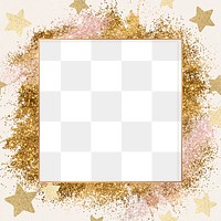 Glittery star pattern party png frame gold background