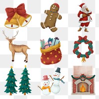 Cute Christmas png sticker ornament hand drawn collection