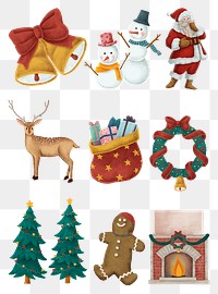 Cute Christmas png sticker ornament drawing set