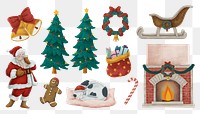 Cute Christmas png sticker ornament hand drawn set