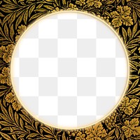 Golden botanical frame pattern png remix from artwork by William Morris