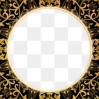 Golden floral frame pattern png remix from artwork by William Morris