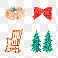 Glitter Christmas png sticker illustration set