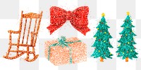 Glitter Christmas png sticker illustration set