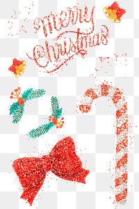 Hand drawn png sticker glitter Christmas illustration set