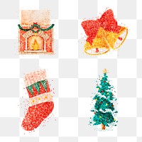 Colorful glitter png sticker Christmas illustration collection