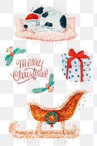 Colorful glitter png sticker Christmas illustration collection