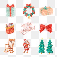 Winter glitter effect png stickers Christmas drawing collection