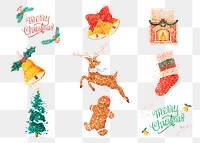 Winter glitter effect png stickers Christmas drawing set