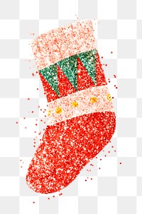 Glitter Christmas sock png sticker hand drawn